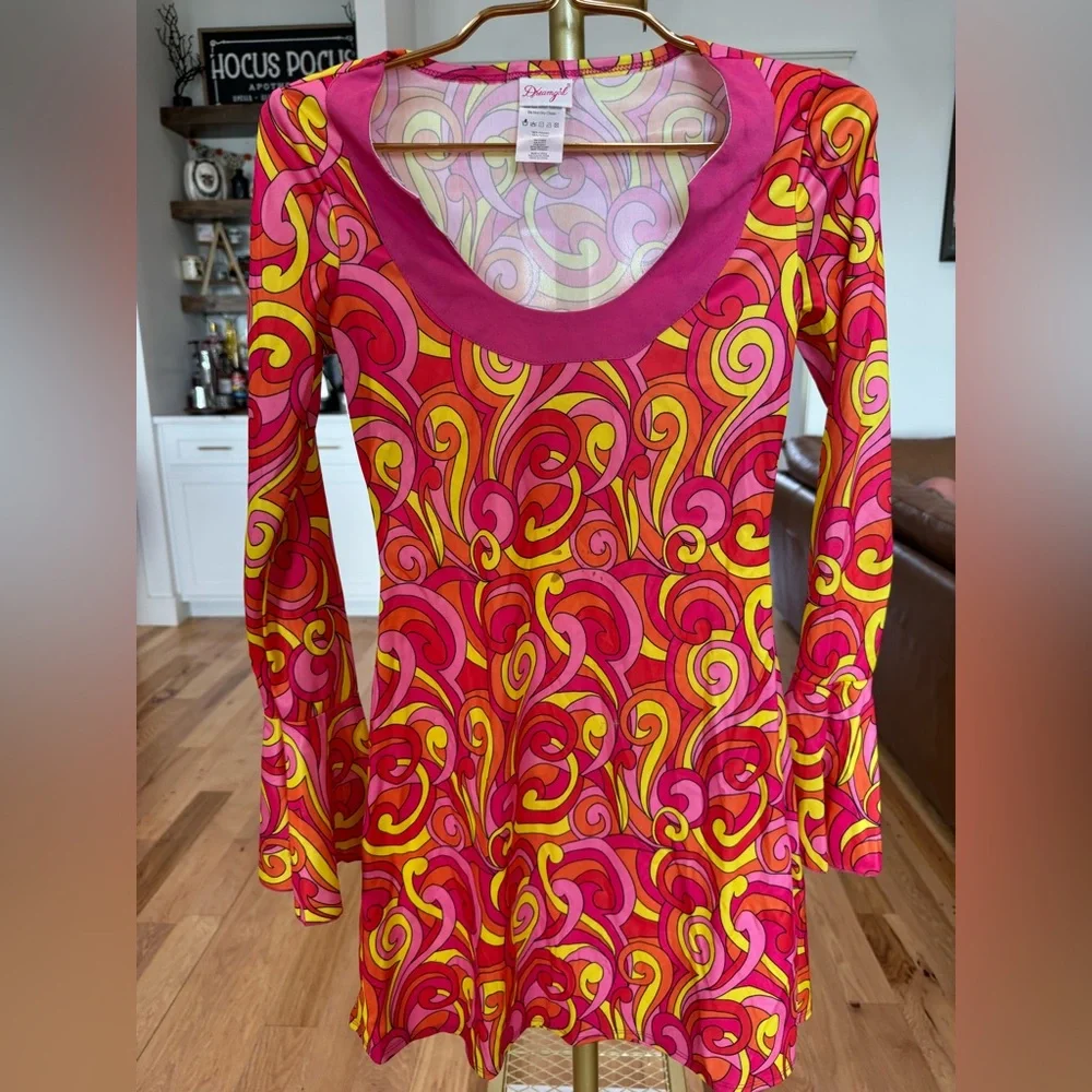 70’s Dream Girl Vibrant Swirl Pattern Dress w Accessories Adult Small Halloween - Picture 3 of 12